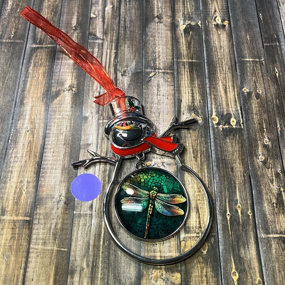 5for$10 Silver Christmas Snowman Ornament Hanging Green Dragonfly NWOT - Picture 4 of 4